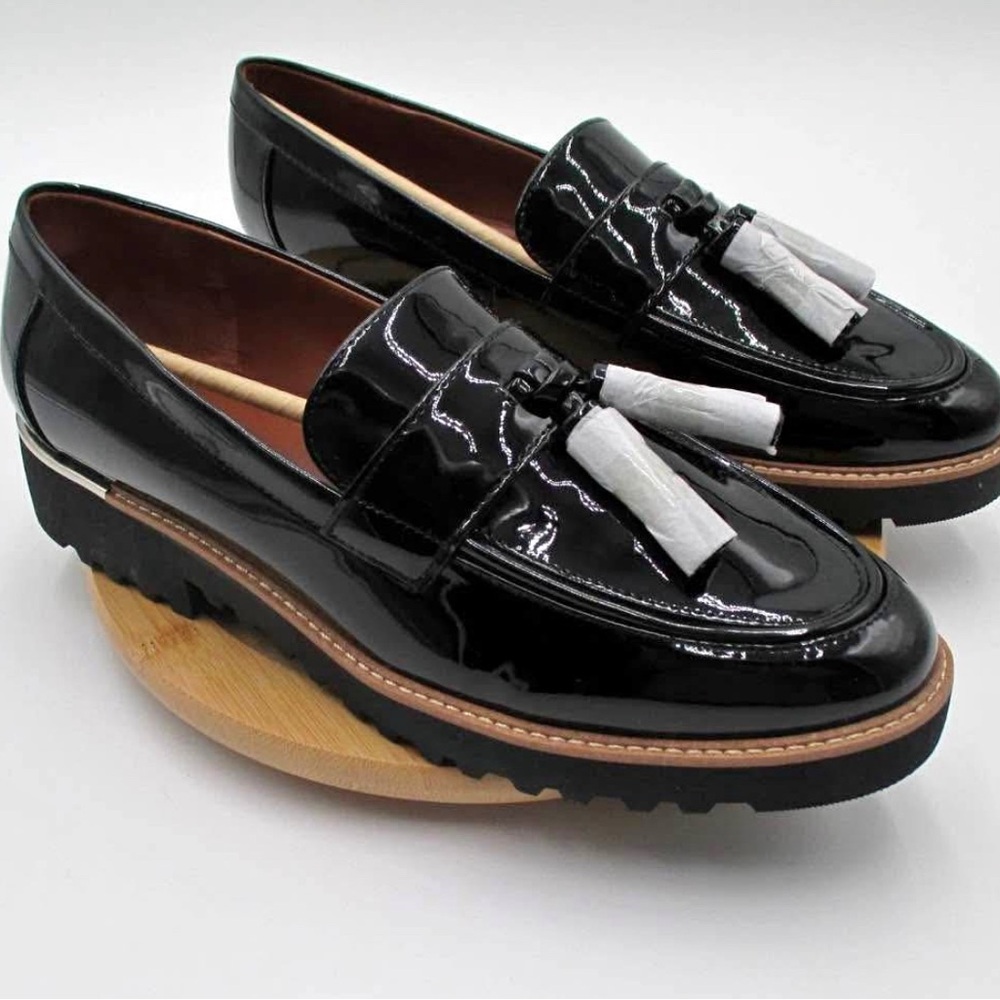 Franco Sarto Black Patent Tassel Loafers